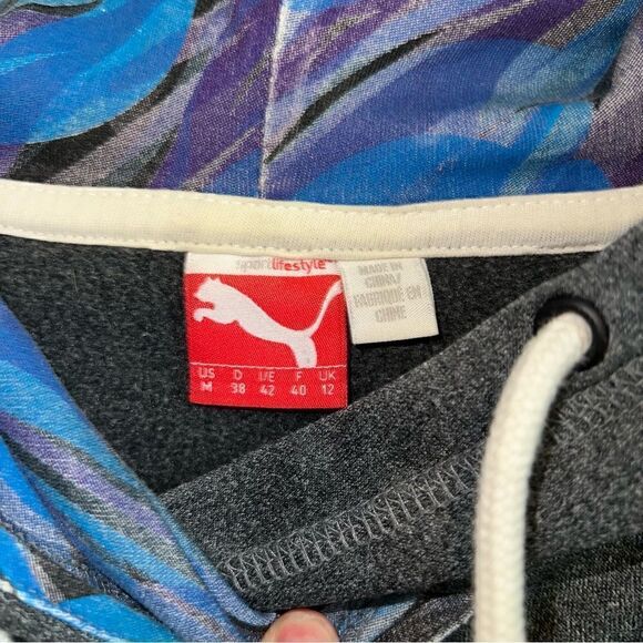 Puma Mens Logo Drawstring Kangaroo Pocket Pullover Hoodie Sweatshirt Gray Medium - Picture 9 of 12